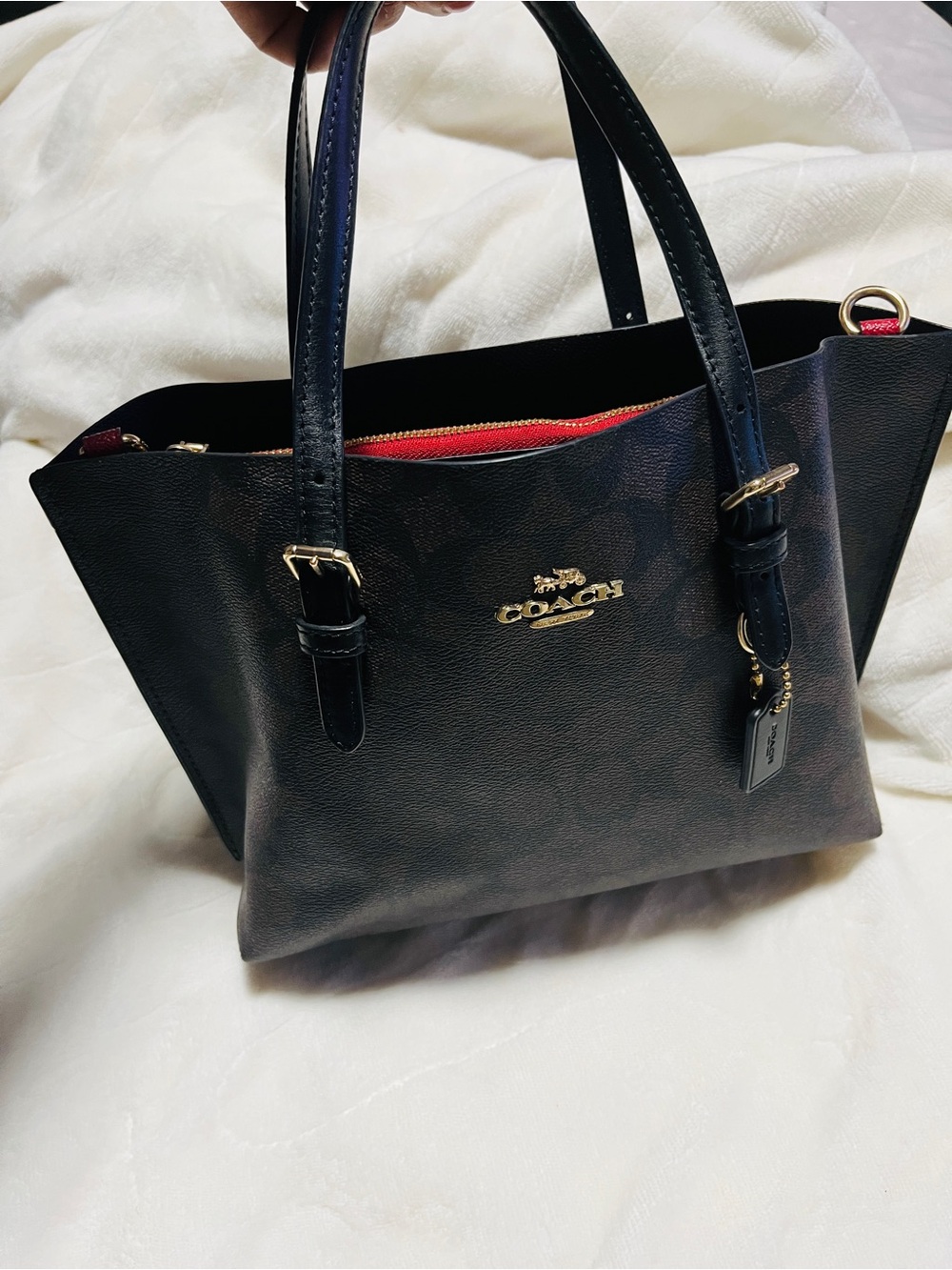 Coach Black Leather Tote with Red Interior Trim